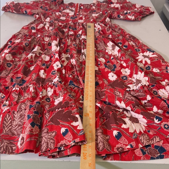 Ulla Johnson Nora Floral Gathered Midi Dress Size 12  Red Puff Sleeve Tiered - Picture 12 of 16